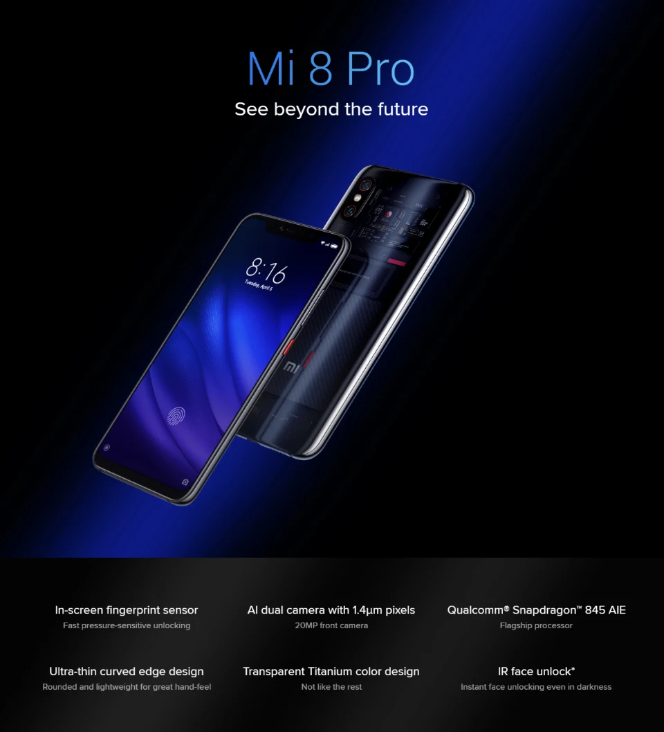 Глобальная версия Xiaomi Mi 8 Pro 128 Гб rom 8 Гб ram прозрачный Титан( и запечатанный
