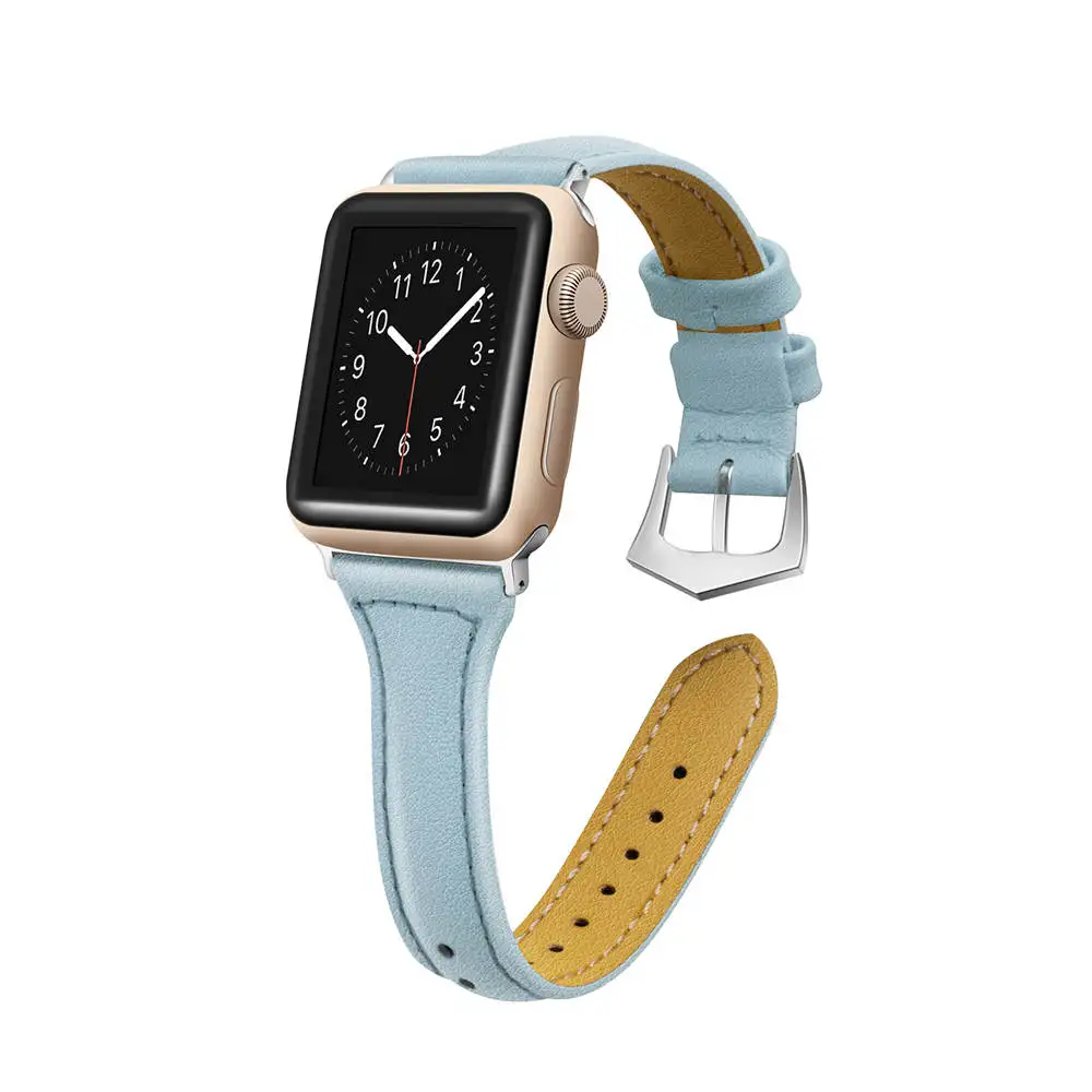Blue haze Ремешок из натуральной кожи для Apple Watch 38 мм 42 мм 40 мм 44 мм Смарт-часы для i watch series 4 3 2 1 женский браслет - Цвет ремешка: Blue haze