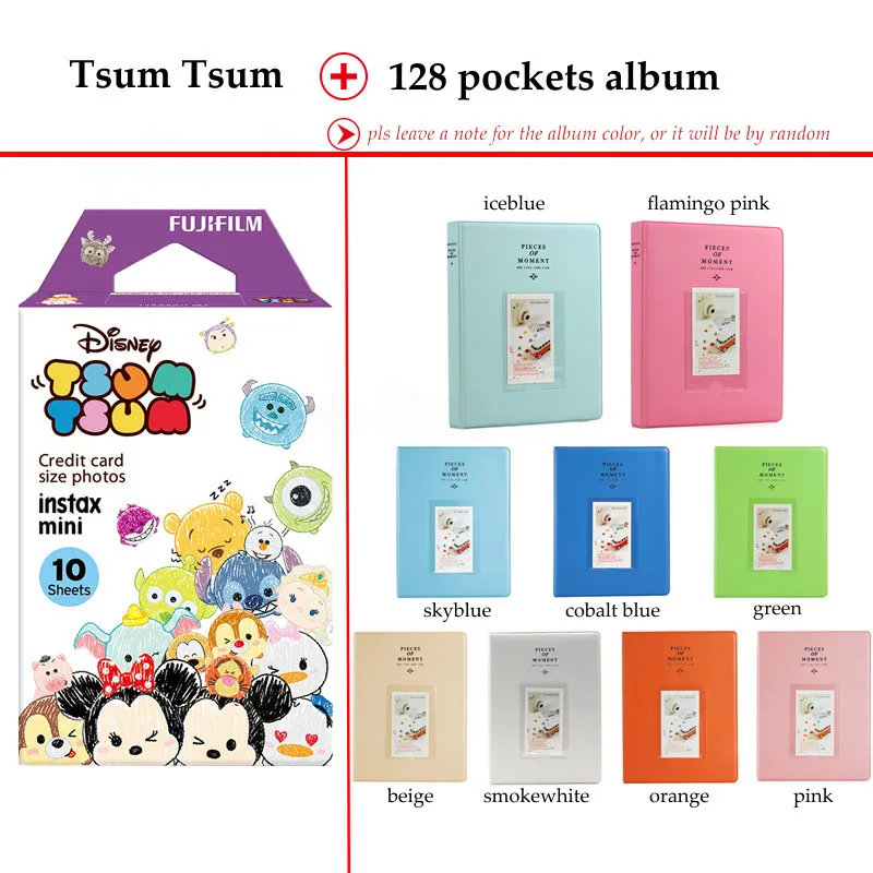 Fujifilm Instax Мини пленка Tsumtsum 10 листов fr Instax Mini 9 8+ 7 s 70 90 25 мгновенный Polariod камера принтер для смартфонов SP-2 1 - Цвет: Film and 128P Album