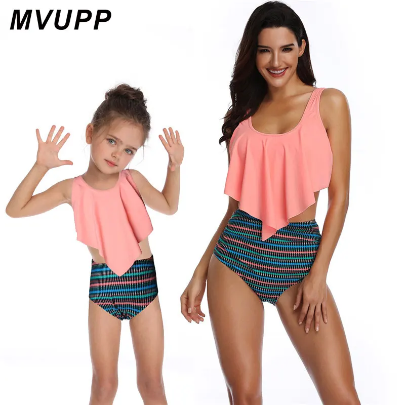 Одежда для мамы и девочки MYUPP купальники ребенка Цельный купальник в горошек