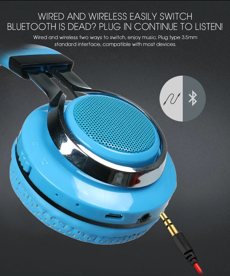 Светящиеся стерео шлем Аудио Bluetooth наушники Беспроводная большая гарнитура спортивные наушники микрофон светодиодный светильник TF FM для ПК телефона