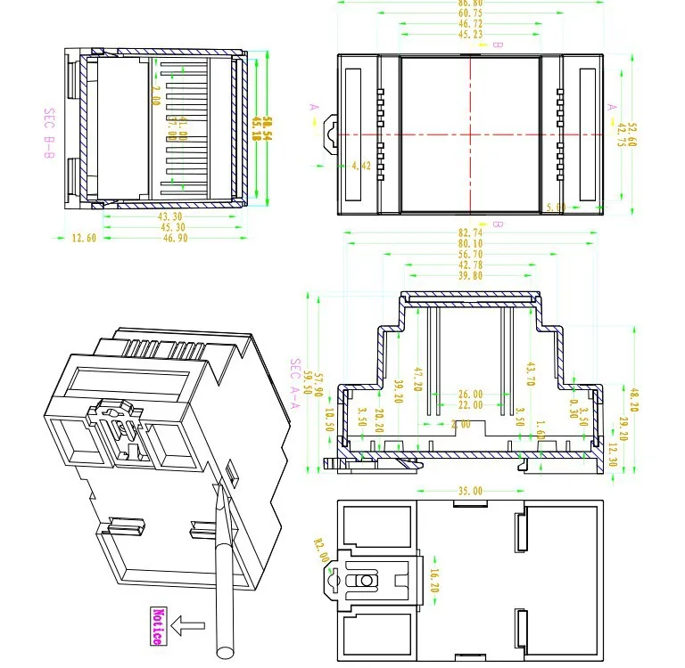 2 шт./партия, 88*53*59 мм din-рейка electronicd корпус 53x88x60 Пластиковая распределительная коробка 2 Din