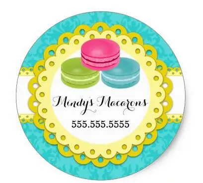 

1.5inch Macarons Bakery Damask Yellow Scallop Seals Classic Round Sticker