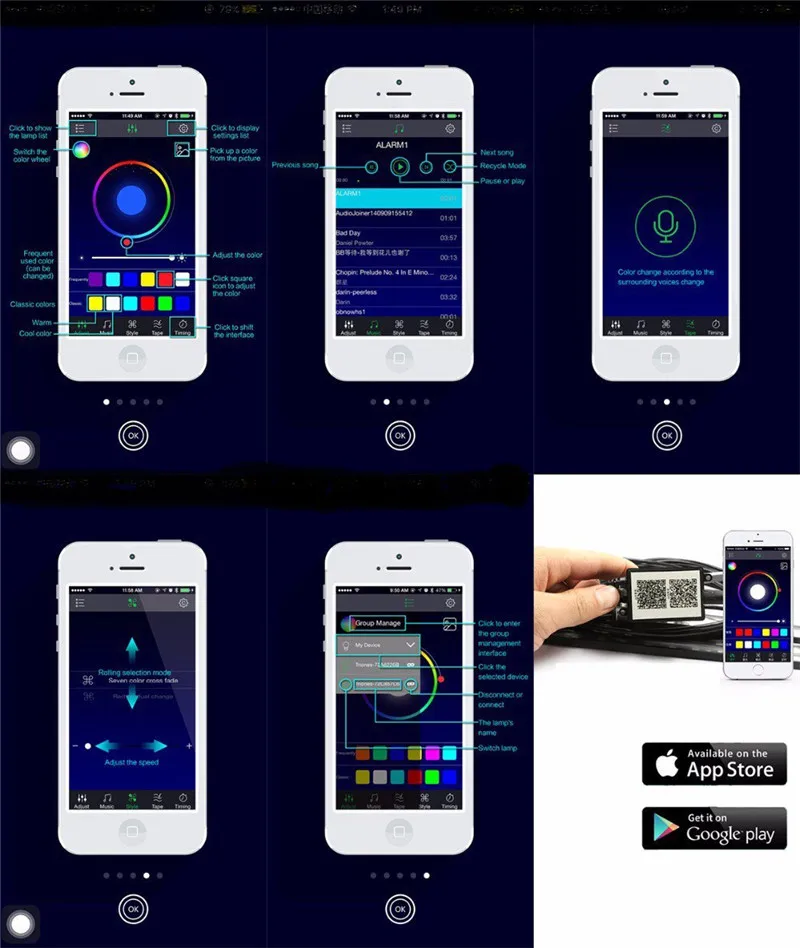 Bluetooth телефон управления автомобиля полосы света Гибкая атмосфера лампа