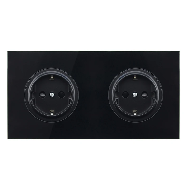 Double Socket Весь стеклянный разъем EU/DE/RU 16А розетка Кристалл Стекло переключатель настенная розетка Хрустальная стеклянная панель 110-250 В настенная розетка - Тип: Double Socket