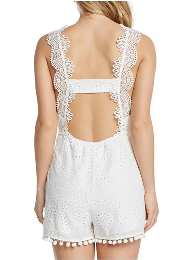 

new Lace Trim Eyelet Embroidered Dress Women White Deep V Neck Sleeveless Hollow out backless 2019 Summer Sexy cotton dress