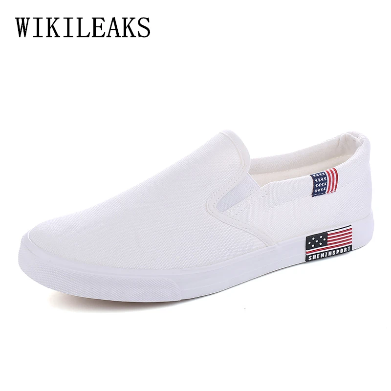 Мужские холщовые туфли черные белые синие повседневные Мокасины без застежки