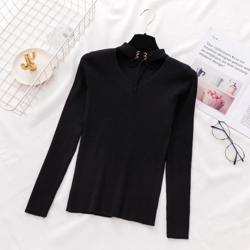 AOSSVIAO 2021 Casual Spring Women Slim Sweater Winter Knitted Lace Up Long Sleeve Knitting Pullover Womens Sweaters | Женская одежда