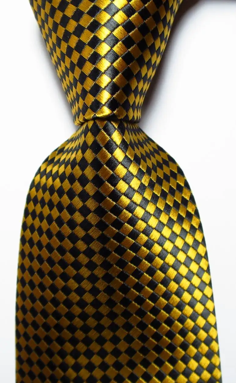 New Fashion Plaid Tie Men's 9cm Silk Necktie Set Gold Black Red JACQUARD WOVEN 100% | Аксессуары для одежды