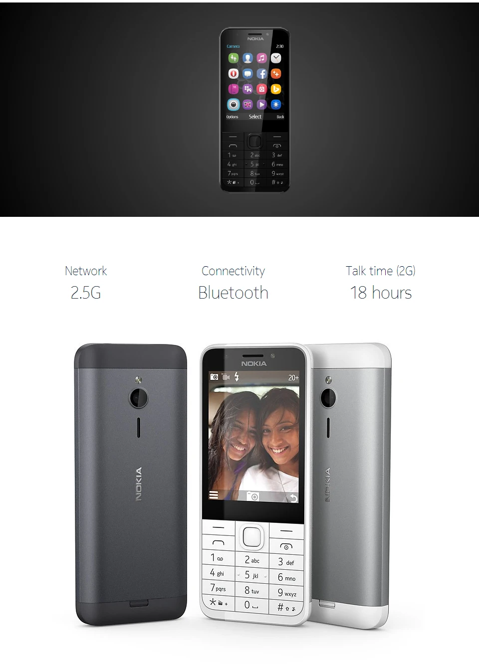 Nokia 230 разблокированный GSM 2,8 дюймов две sim-карты и одна карта 2MP QWERTY клавиатура английский Восстановленный мобильный телефон
