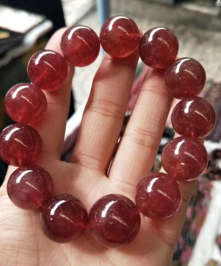 

free shipping Noble jewelry Natural 15-16mm Strawberry Quartz crystal stone Beads Bracelet