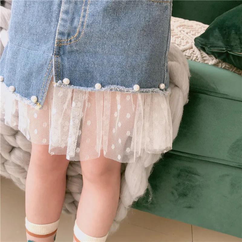Летняя мода для маленьких девочек сетчатые Лоскутные юбки с жемчужинами От 2 до 6