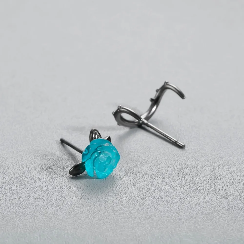 Kinitial Новинка Лидер продаж синяя Роза серьги гвоздики черный ветвь лист с