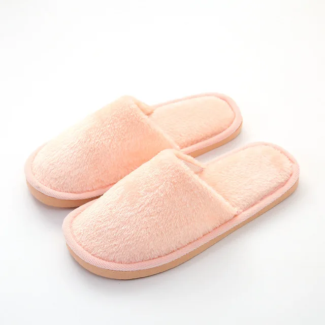 light pink Женские домашние тапочки; коллекция года; сезон осень-зима; домашняя обувь на плоской подошве; женские и мужские домашние тапочки; нескользящая подошва; теплые шлепанцы для влюбленных - Цвет: light pink