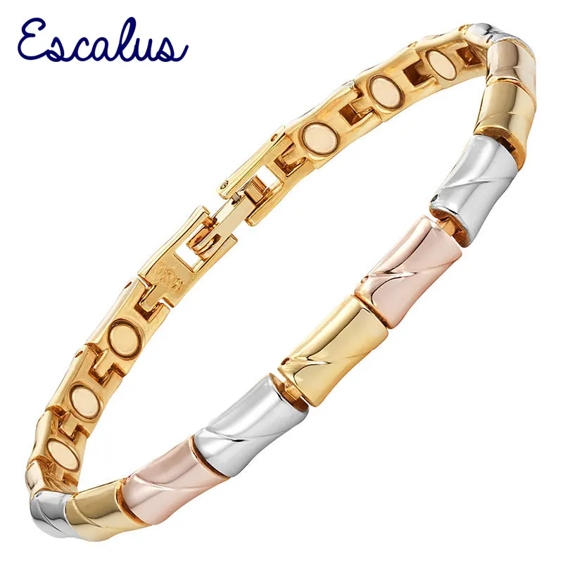 Escalus Ladies Attractive Elegant Tri-color Magnetic Bracelet For Pain Relief Fashion Jewelry In Gold-Rose Gold-Silver