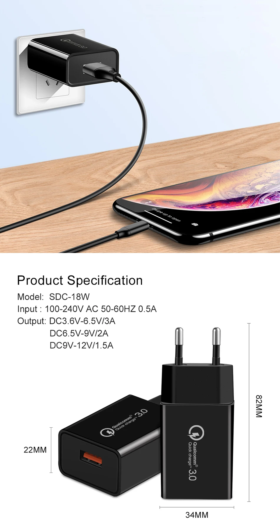 Быстрое зарядное устройство USB Plus для Xiaomi Mi9 One Plus Oneplus 6t 6 5t Umidigi S3 pro Note9 Carregador Portatil Quick Charge 3,0