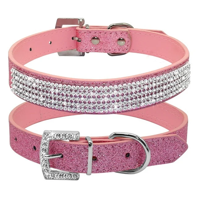 Comwarm Bling Diamante блестящими стразами искусственная кожа Cat ошейники розовый для малых и средних собак 5 цветов Размеры XS размеры S, M, l - Цвет: pink
