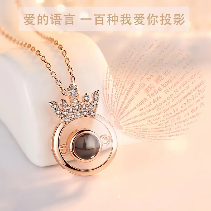 S925 Silver Necklace Girls Love Silver Pendant 100 100 Languages I Love You Clavicle Chain Female Style Korea