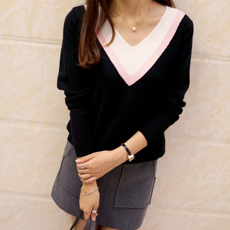 Свитер женский осенне-зимний с длинным рукавом и V-образным вырезом | Женская