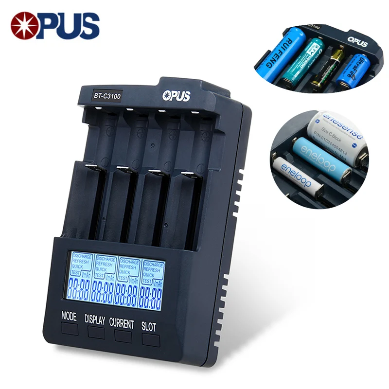 Оригинальный Opus BT-C3100 V2.2 цифровой Интеллектуальный 4 слота LCD зарядное устройство