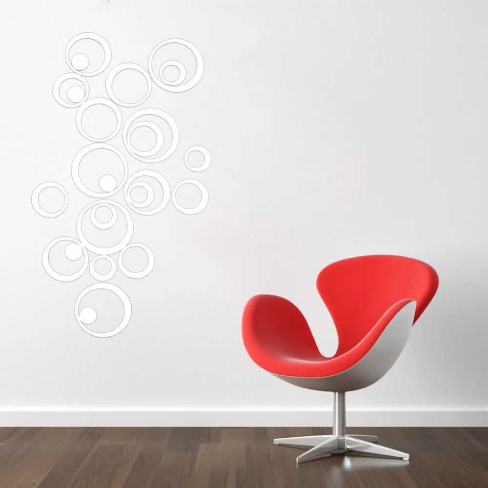 25pcs Artistic Round Wall Stickers Silver 3D Acrylic Mirror Surface Stick Home Office Bedroom Decoration | Дом и сад