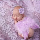Модный ободок с пером и кружевом и крыльями ангела для новорожденных, реквизит для фотосессии новорожденных
