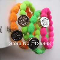 free shippingnew arrive 100pcslot fashion neon color hair tie rope headband carved crown roundlotus rubber band hairband