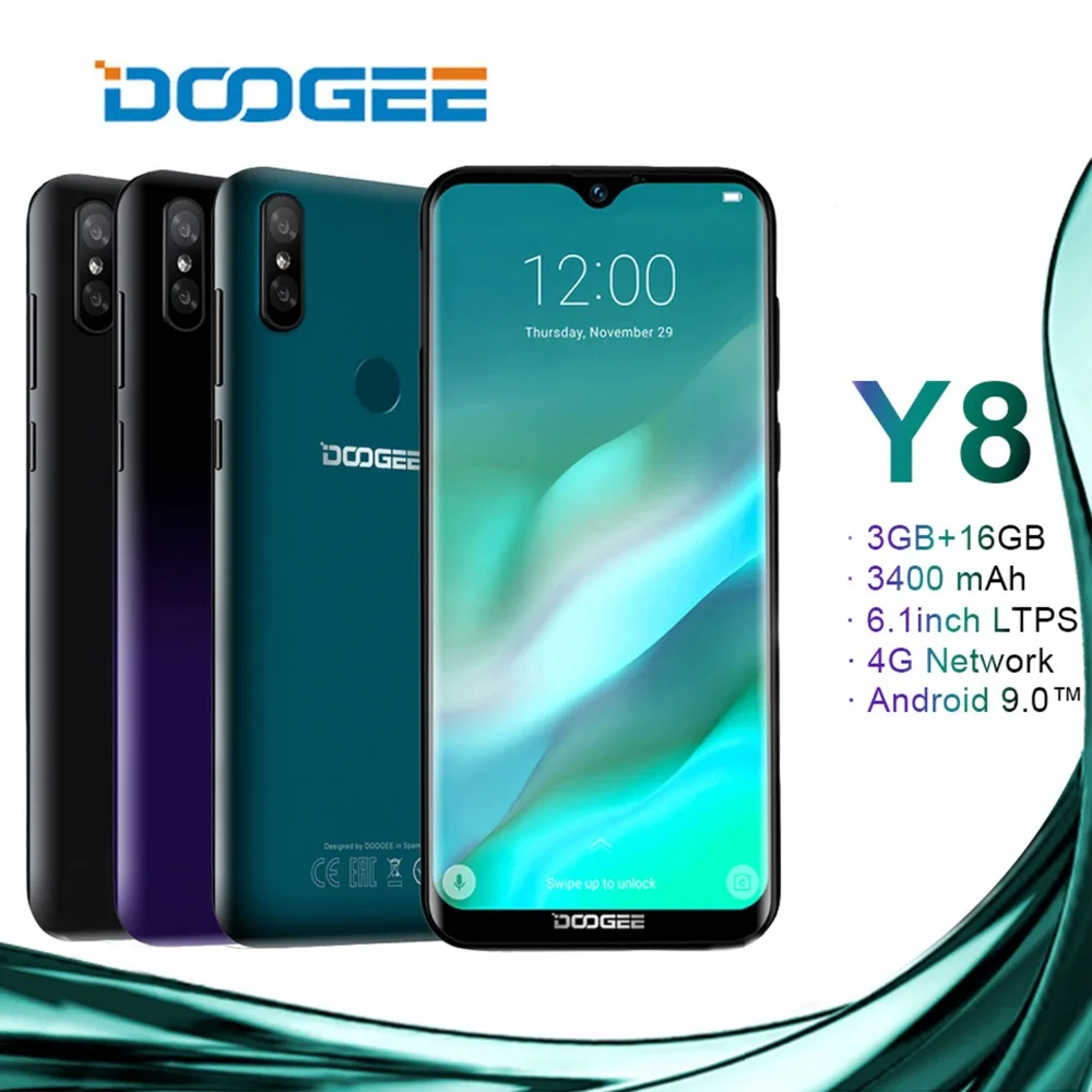 Doogee Y8 Android 9 0 Fdd Lte 6 1 дюймов 19:9 капля воды Ltps экран смартфон Mtk6739 3 Гб ОЗУ 16 ПЗУ 3400 мАч