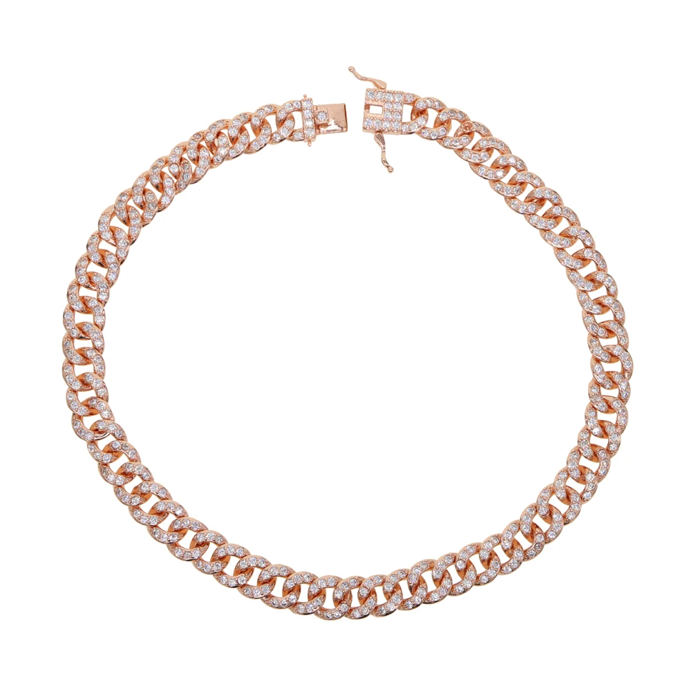 Женская цепочка чокер в стиле хип хоп блестящая из розового золота с кубическим