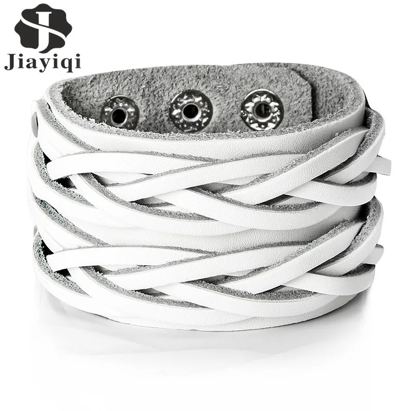 Jiayiqi, новинка, 3 цвета, браслеты из натуральной кожи, панк, широкие браслеты-манжеты и браслеты для женщин, мужчин, ювелирные изделия, аксессуары, браслет
