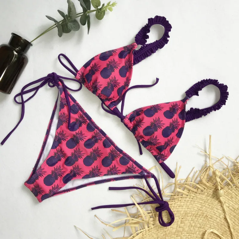 

Sexy Flouncing PineapplePrint Bikinis Swimwear Women Swimsuit Bandage Bikini Bathing Suit Brazilian Biquinis Swim Wear