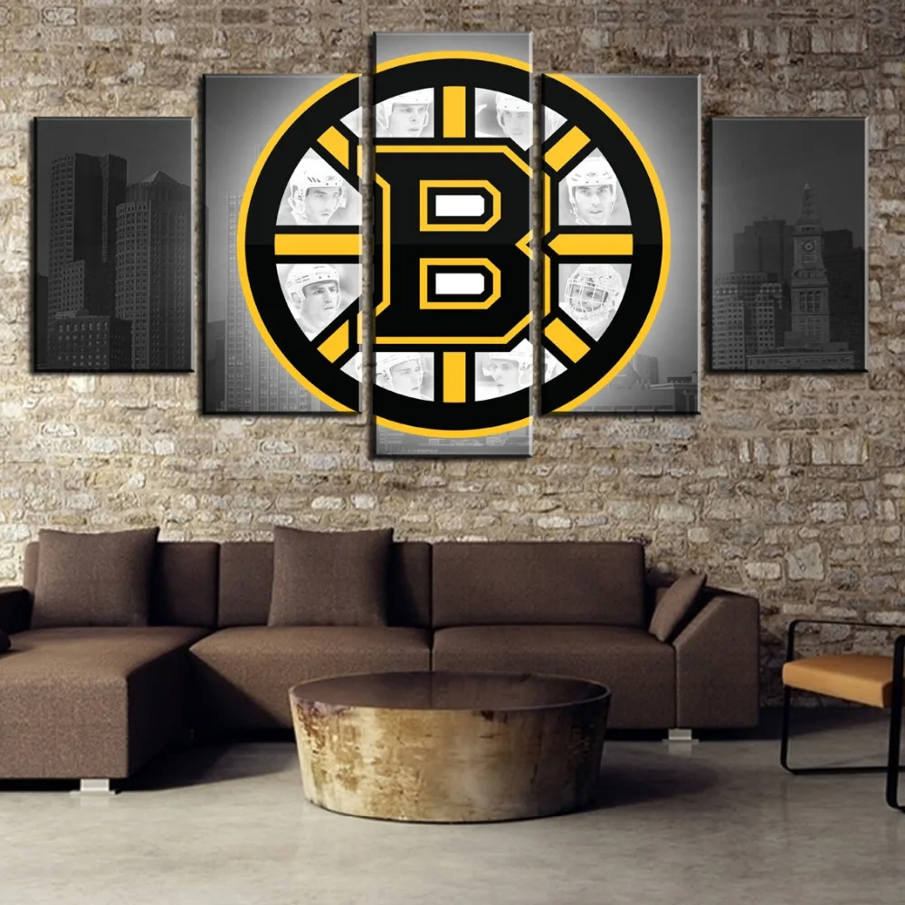 Горячая Распродажа 5 панелей Холст Искусство Хоккей с шайбой логотип города