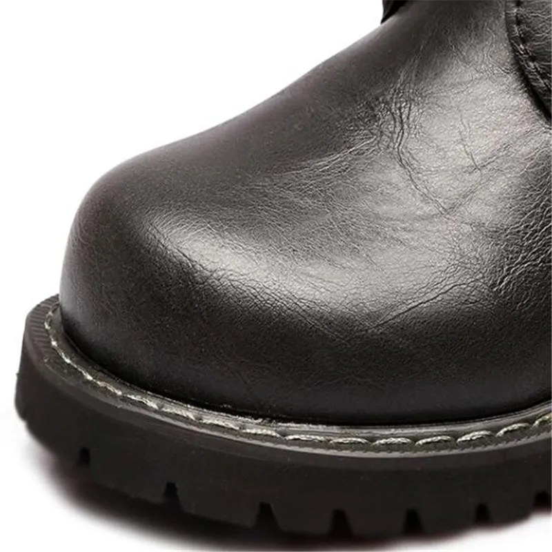 

Spring Autumn Men Motorcycle Boots 2019 Fashion Mid-Calf Punk Rock Punk Shoes Mans PU Leather Black High top Casual Boot 37-46