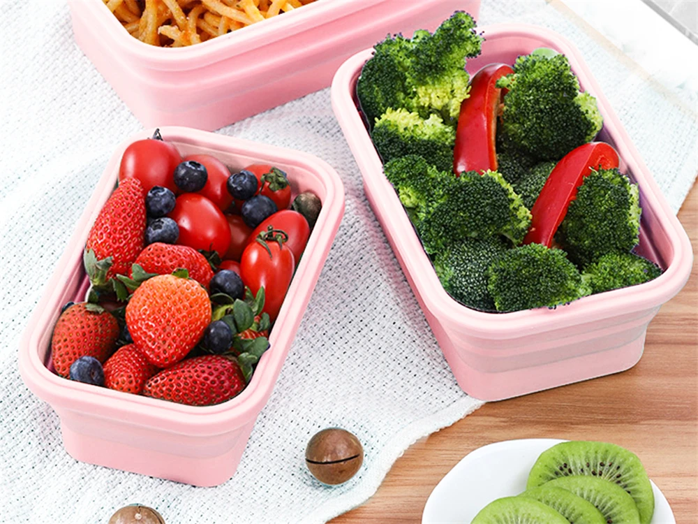 4 шт./компл. Силиконовый складной Bento коробка складной Портативный Коробки для обедов для Еда посуда контейнер для продуктов миска для детей и взрослых