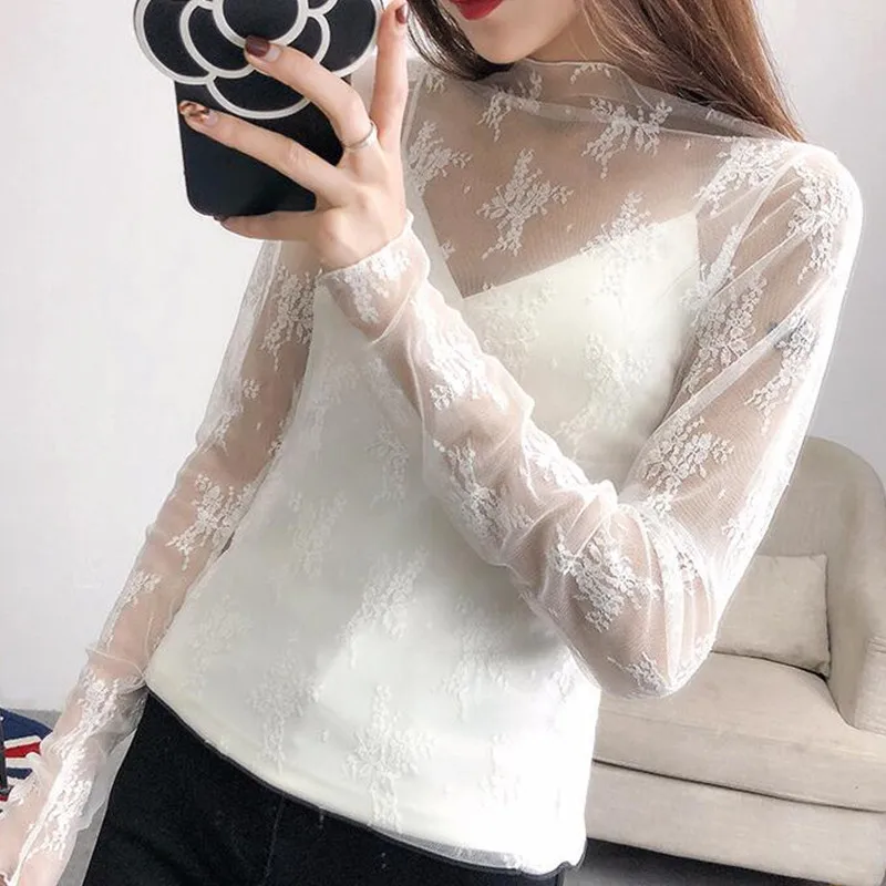 S XL Женская Весенняя белая кружевная футболка Сетчатая Прозрачная майка с