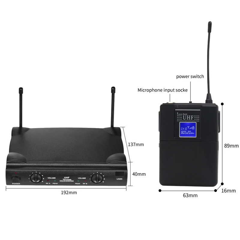 UHF двухсторонний цифровой UHF беспроводной микрофон с 2 передатчиками, 2 наушниками, 1 приемником, расстояние 120 м для караоке и речи