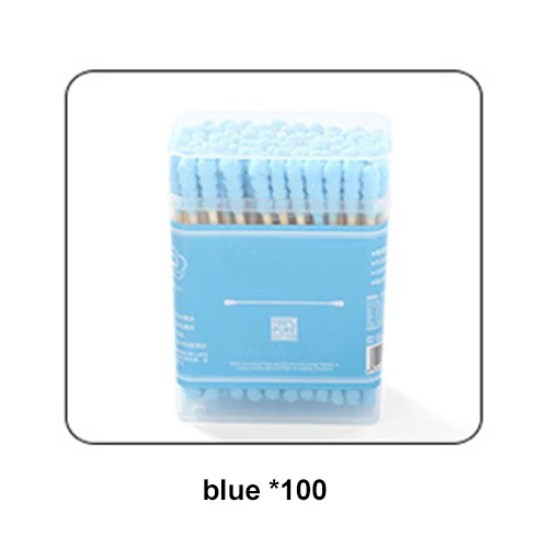 Box-Blue Spiral 100pcs/pack Double Head Cotton Swab Ear Cleaning Soft Disposable Medical Wood Sticks Health Care Beauty Makeup Tools Nail Brush - Цвет: Box-Blue Spiral