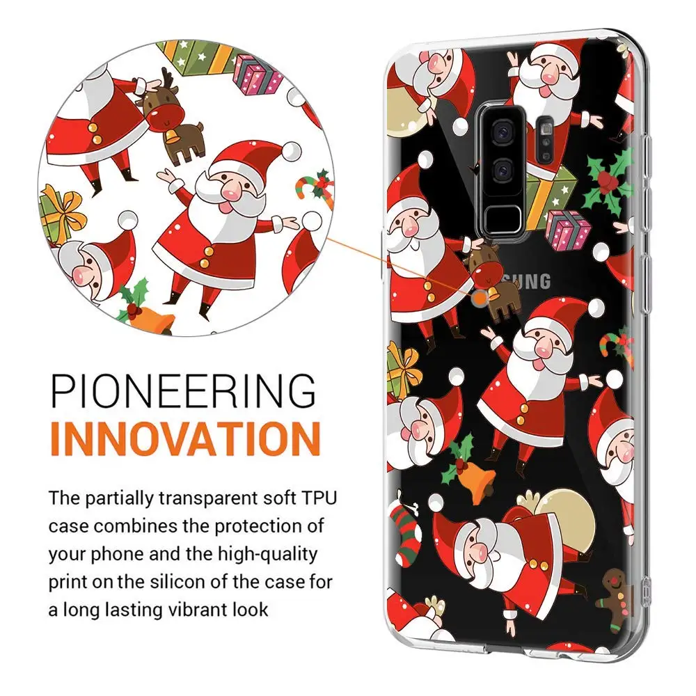 Santa Reindeer Christmas Patterned Clear Slim Soft Case Cover For Samsung S9 S8 S7 Edge Note 9 8 Plus TPU Phone Coque |