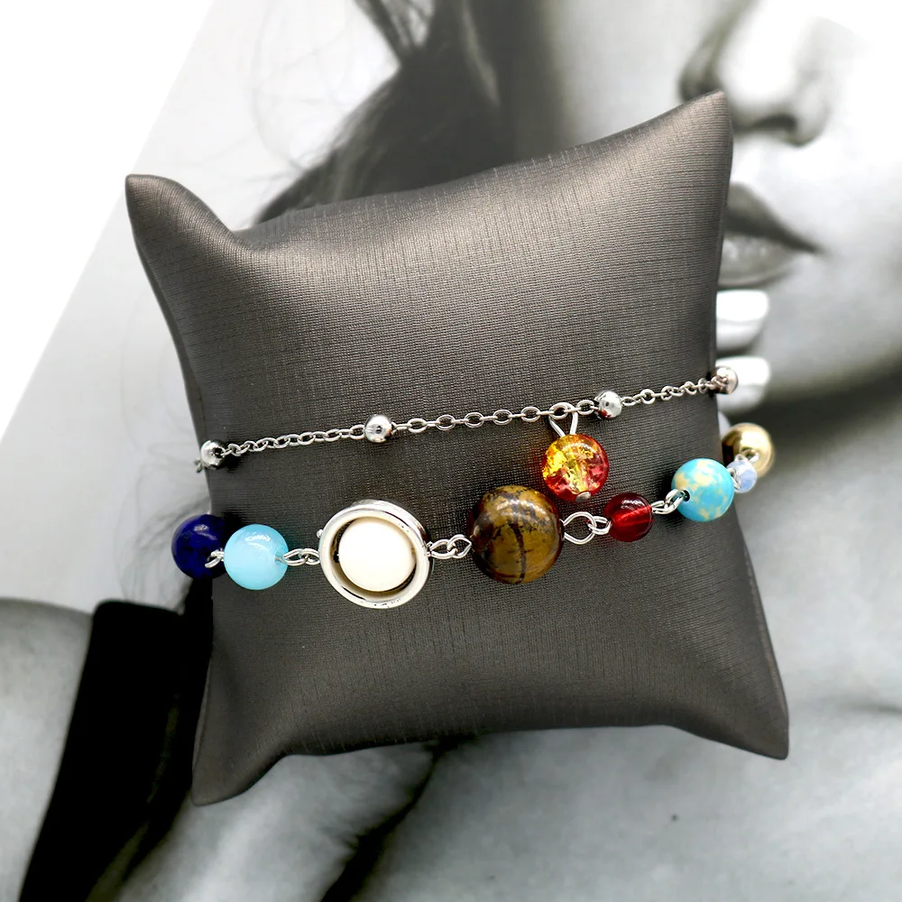 Женские двухслойные браслеты с подвеской Planets богемные на щиколотке камнями