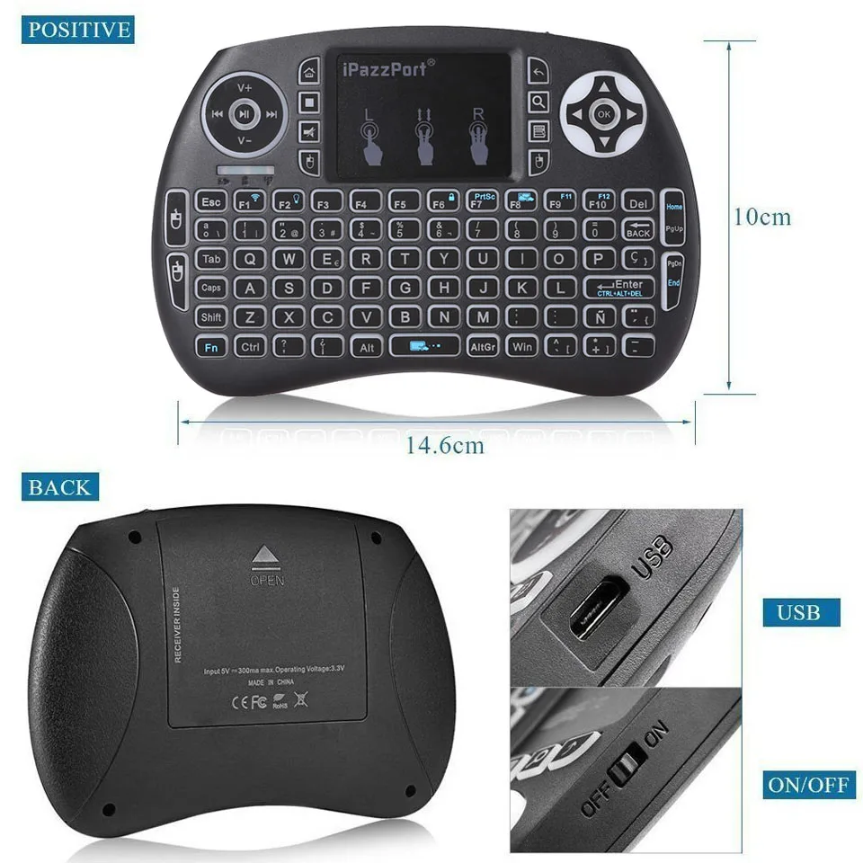 IPazzPort три цвета 2 4G мини беспроводная клавиатура мышь с тачпадом для Android TV Box Raspberry