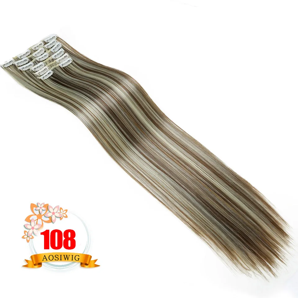 AOSIWIG 24 "130 г 16 зажимов блонд синтетические заколки для волос Удлинение Длинные