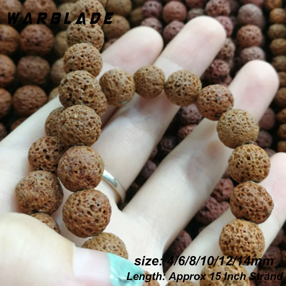 Круглые бусины из натурального черного вулканического камня цвета хаки лавового