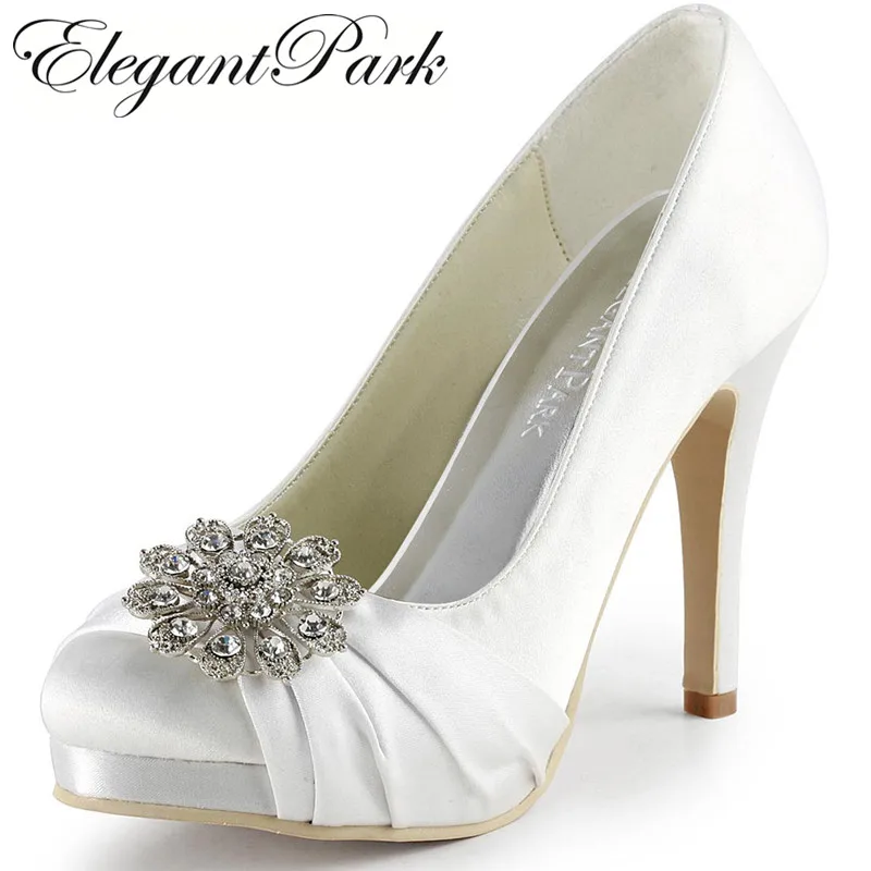 Женские свадебные туфли белого цвета и слоновой кости Серебряный круглым носком