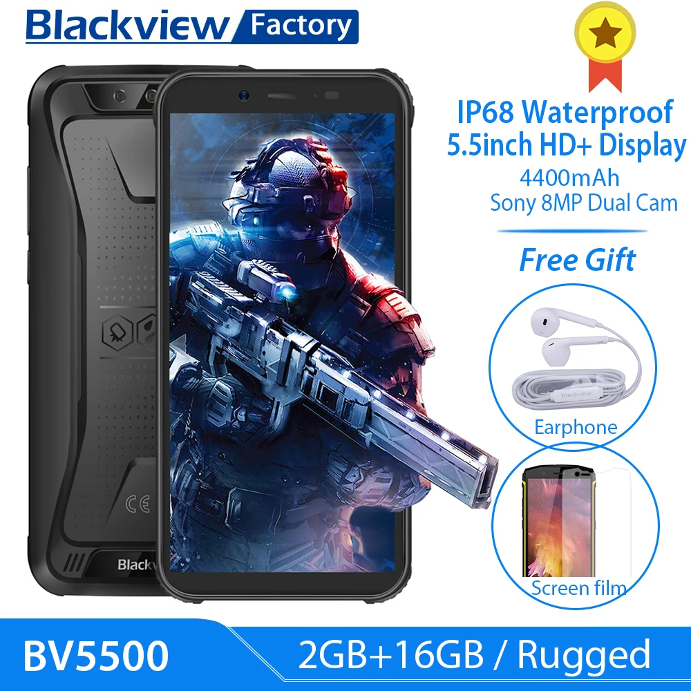 Blackview BV5500 IP68 водонепроницаемый сотовый телефон 5 дюймов 18:9 HD + IPS Android 8 1 3G смартфон