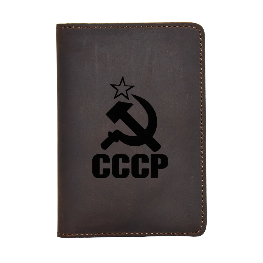 Бумажник с гравировкой в стиле СССР Обложка для паспорта кожаный винтажный