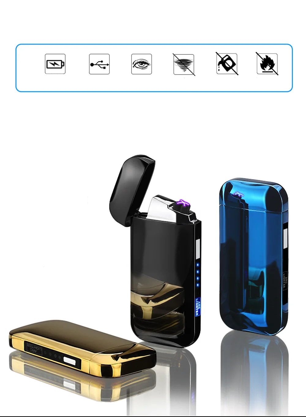 1 шт. USB перезаряжаемая ветрозащитная беспламенная Зажигалка светодиодный переключатель двойной дуги электрические зажигалки металлическая зажигалка для курения сигарет