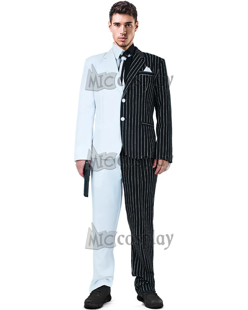 Men Two-Face Cosplay Suit Costume with Tie and Fake collar