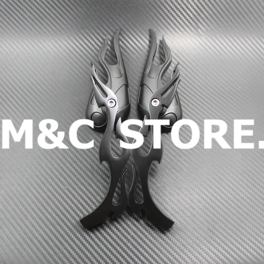 Универсальное черное зеркало для мотоцикла 10 мм пара с пламенем подходит