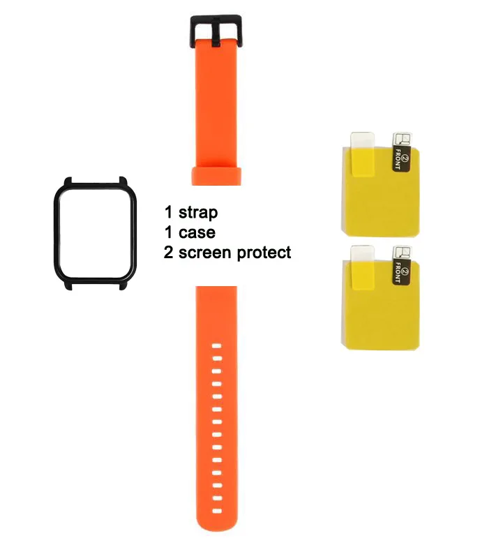 orange strap-black c ТПУ силиконовый ремешок для часов для Xiaomi Huami Amazfit Watch band 3 в 1 аксессуары чехол для ПК Huami Amazfit Bip Bit - Цвет: orange strap-black c