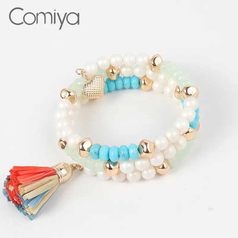 Comiya модные браслеты для женщин акриловые бусины украшение кисточка линия
